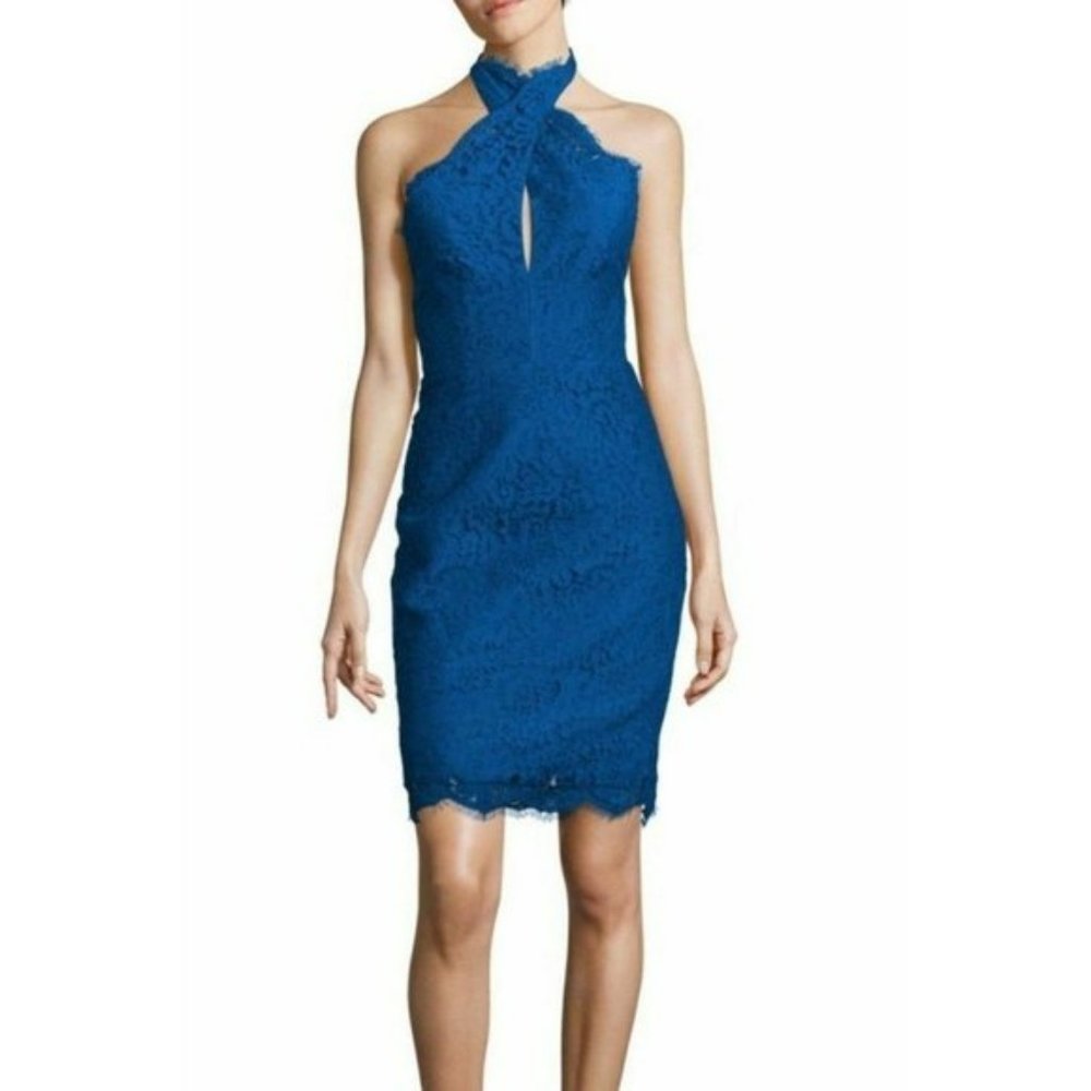 NWT Keepsake The Label Cobalt Blue Lace Crossed Halter High Roads Dress XS